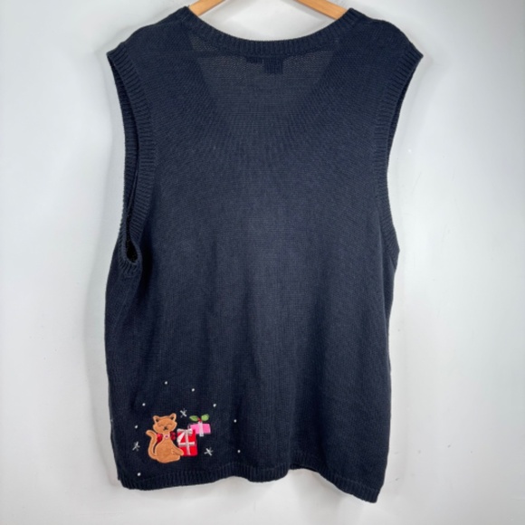 Basic Editions Christmas Sweater Vest 2x Button Down Cat Embroidery Beaded Ugly - Picture 5 of 10